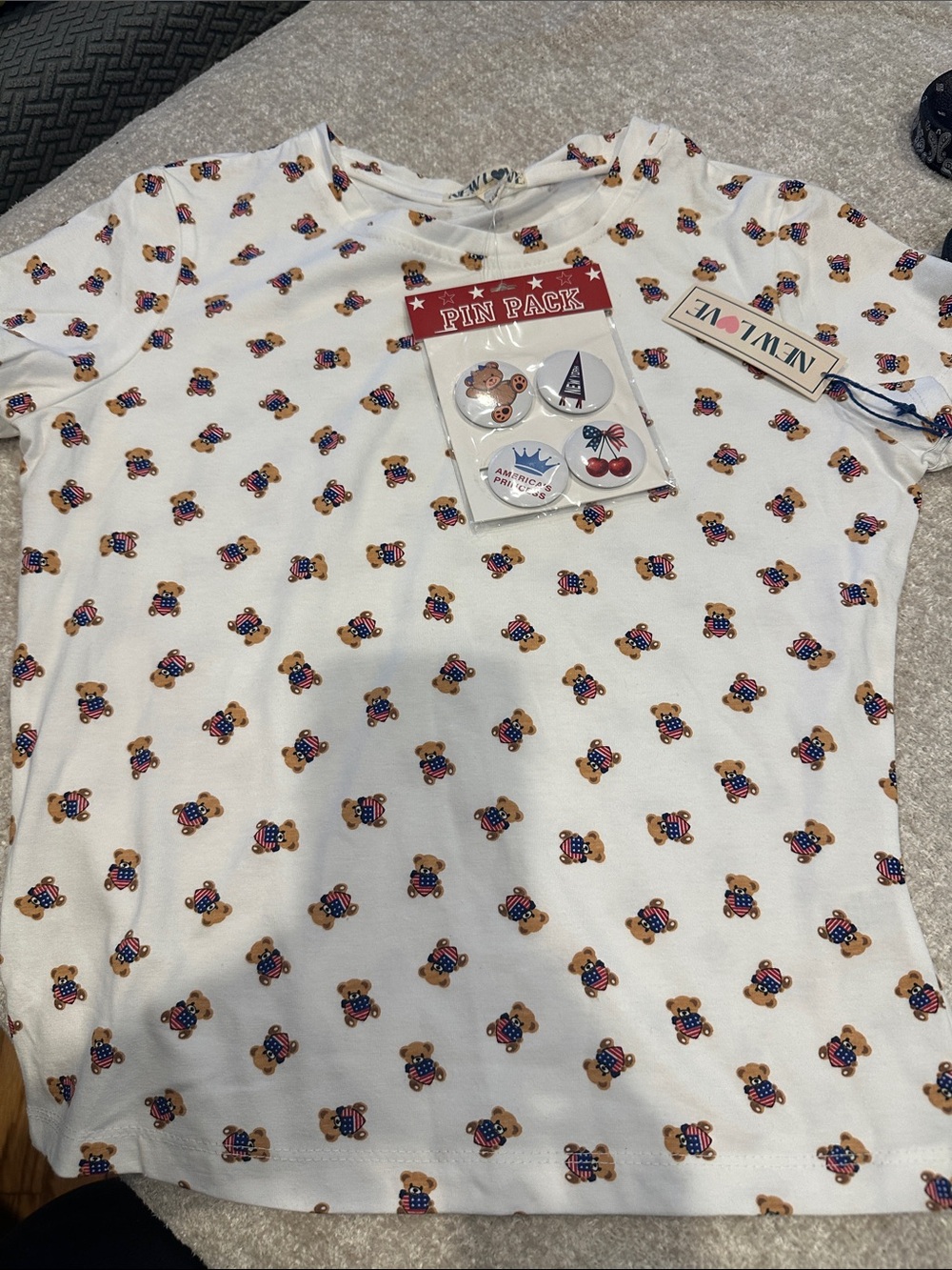 Kids' White Bear Print Tee with Pin Pack